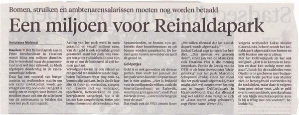 Een miljoen voor Reinaldapark